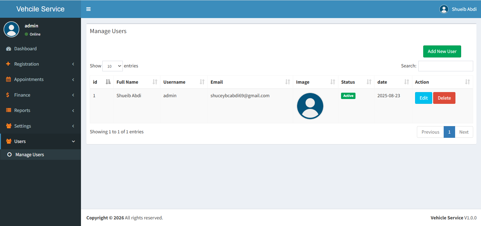 Manage Users Screen